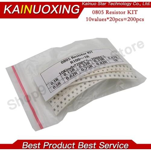 200PCS 1% 0805 SMD resistors assorted kit set ,10 valueX20pcs=200pcs 1R00 R820 R750 R620 R500 R470 R330 R220 R150 R100