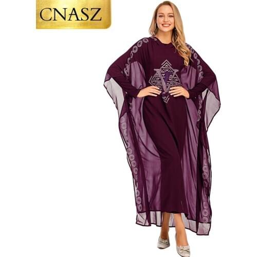 2020 New Arrivals Chiffon Luxury Diamond African Women Butterfly Cardigan Robe Fashion Mesh Stitching Loose Bat Abaya