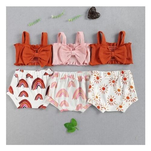 3 Style Lovely Infant Baby Girls Clothes Sets 2pcs Big Bowknot Strapless Sleeveless Vest Floral Shorts 0-24M
