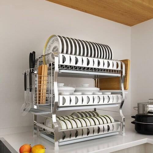 304 Stainless Steel Dish Rack Drain Rack Kitchen Rack Three-layer Drying Dishwashing Storage Box Supplies
