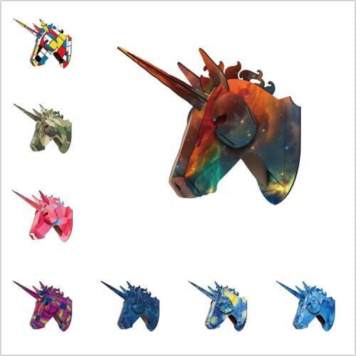 DIY 3D Wooden Animal Unicorn Deer Head Home Office Wall Hanging Decoration Storage Holders Unicorn Home Decoration Accessories