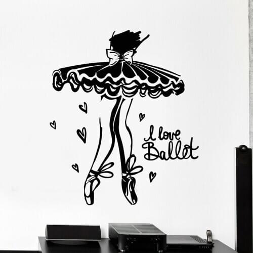 I Love Ballet Wall Decal Cartoon Ballerina Dancer Girls Bedroom Dance Room Home Decor Vinyl Window Glass Art Stickers S1093