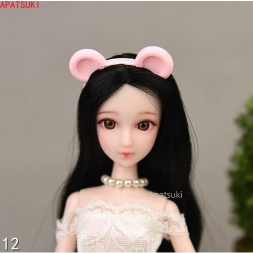 Pink Mouse Ear Headwear Headband Plastic Tiara For Barbie Doll Accessories Hairwear Hair Accessories For 1/6 Dolls Kids Toys