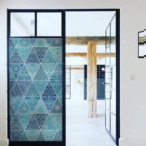 Blue Geometry Static Cing Glass Film Custom Size Privacy Protection Vinyl Home Decoration Removable Reusable Window Sticker