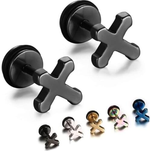 Classic Simple Black Cross Stud Earrings for Women Men Stainless Steel Unisex Casual Jewelry Jesus Christ Religious Bijoux