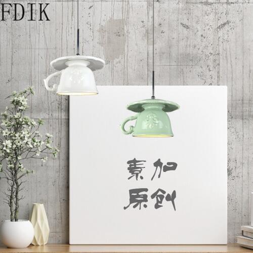 Nordic Creative Cup Pendant Lights for Coffee Kitchen Vintage Decor Lighting Fixture Loft Hanging Lamp Led Luminaire Suspension