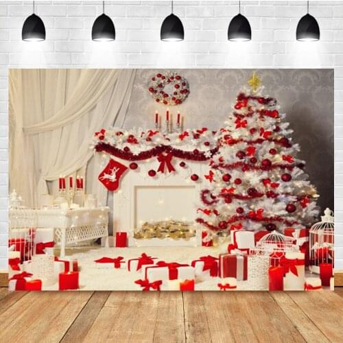 Laeacco Christmas Tree Red Socks Elk Gift Newborn Birthday Photo Photography Background Photographic Backdrop For Photo Studio