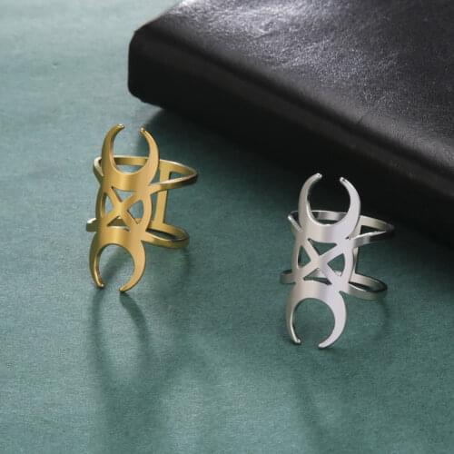 Stainless Steel Magic Witchcraft Goddess of Moon Hecate Ring for Women Gold Plated Gothic Wedding Engagement Rings 2021 Trendy