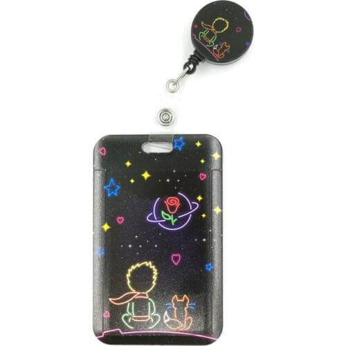 Little Prince Cute Credit Card Cover Lanyard Bags Retractable Badge Reel Student Exhibition Name Clips Card ID Card Holder Chest