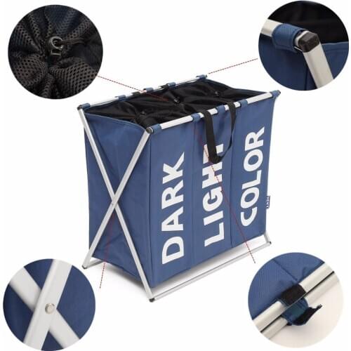 New Laundry Basket Dirty Clothes Storage Basket Laundry Hamper Waterproof Oxford Cloth Three Grids Classified Basket