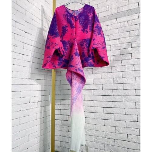 2021 autumn new womens party dress Miyak fold Fashionable Loose Large Size Bat Sleeve Printed Dress Dress Evening Dress