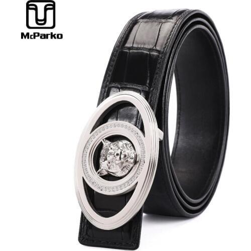 McParko Genuine Crocodile Belt Men Leather Belt Luxury Animal Design Jeans Waist Belts Crocodile Leather Precious Husband Gift