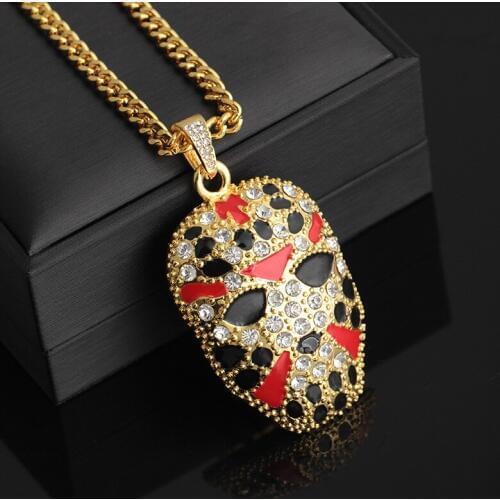 Rapper Boys Fashion Jewelry Rhinestone Facial Makeup Pendant Choker Painted Facebook Halloween Gifts Iced Out Hip Hop Necklace