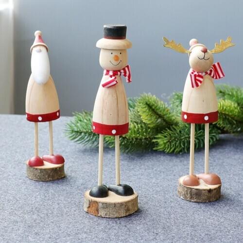 Christmas American wooden round desktop old man snowman elk ornaments restaurant window TV cabinet mini Christmas tree ornaments