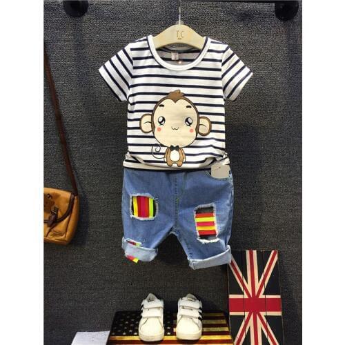 Retail new childrens sets fashion Boy Cartoon striped T-shirt shorts two pieces summer boys sets baby boy clothes set 2018