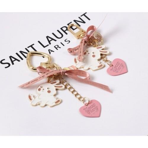 Creative Bow Ribbon for Woman Car Keychain New Cute Rabbit Love Key Chain Pendant Cute Bag Pendant Valentines Day Gift Wholesale