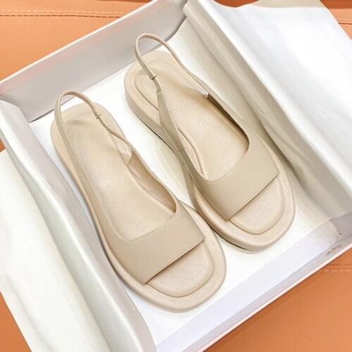 Platform sandals women summer 2021 Korean edition new leather flat toe Roman shoes versatile casual beach shoes