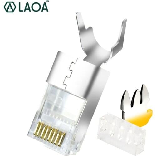 LAOA Network Cable Head CAT7 FTP RJ45 Crystal Cable Connector Copper Shell Gold-plated Shielded