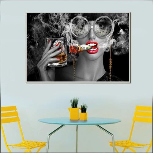 Modern Abstract Canvas Painting Creative Art Burning Money Smoking Poster Prints Decoration Wall Art for Party living Room Home