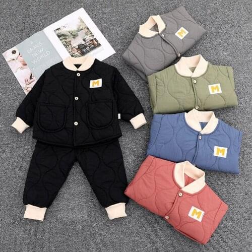 Baby child autumn and winter cotton-padded clothes suit boys and girls quilted Western style thick home service suit