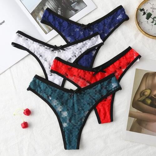 New Sexy Women Thong Hollow Out Lace G-String Panties Lingerie Transparent Temptation T back Female Deep V Pantys Underwear