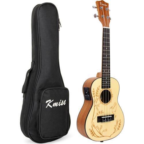 Kmise Solid Spruce Ukulele Concert Electric Acoustic Ukelele Uke 23 inch with Gig Bag