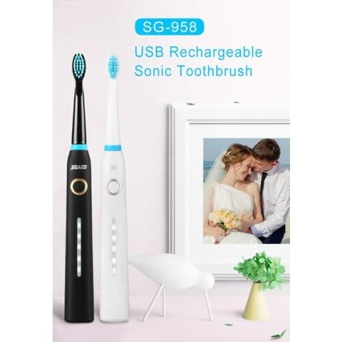 Sonic Electric Toothbrush Adult Timer Teeth 958 Whitening Brush 5Mode USB Rechargeable Tooth Brushe 1 Handle+7 Replacement Heads