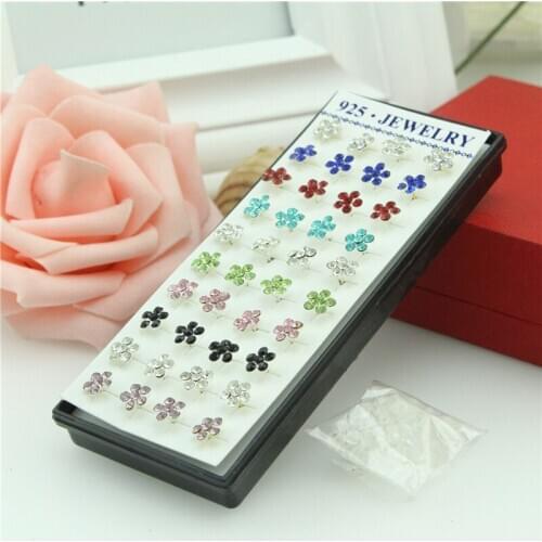 Walerv 40pcs Crystal Color Mixing Plum Blossom Stud Earring Box Earrings Set Fashion for Woman Bijoux Gifts