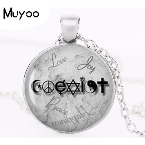 Wiccan Coexist Necklace Love Wicca jewelry Glass Dome Pendant Necklace HZ1