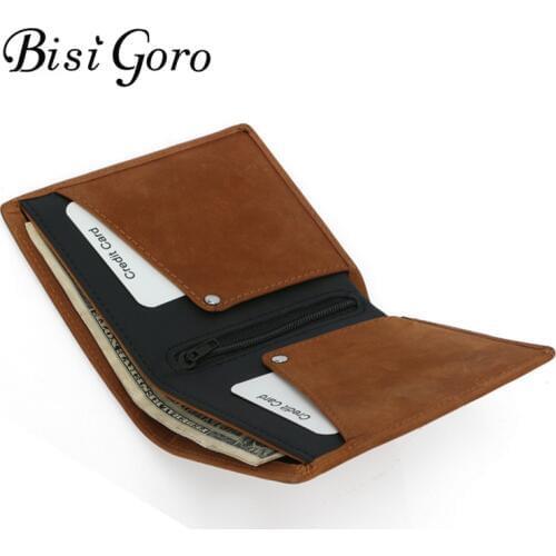 Bisi Goro Women Clutch 2019 New Wallet Leather Wallets Women Zipper Purse Money Bag Crazy Horse Leather Short Wallet RFID Wallet