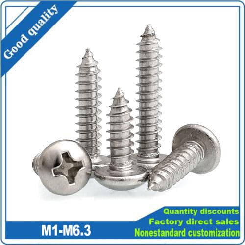 10/50pcs Mini 304 stainless steel Cross Phillips Pan Round Head Self tapping Wood Screw M1 M1.2 M1.4 M1.7 M2 M2.6 M3 M4 M5 M6.3