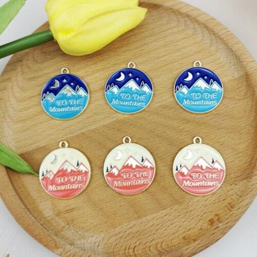 10pcs 20mm Mountain Mooon Round Enamel Charms Pendant for Earring DIY Jewelry Accessories Jewelry Making