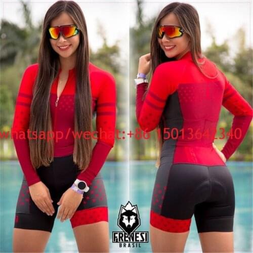 2019 Frenes pro team triathlon womens long sleeve siamese body cyling skinsuit gel cushion maillot ropa ciclismo cycle custom