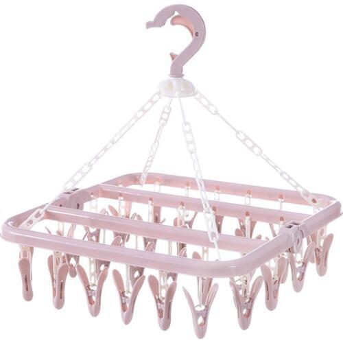 32 Clips Folding Clothes Hanger Dryer Windproof Socks Underwear Drying Rack Children