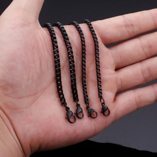 In bulk 5pcs 2.4mm 24'' -32'' Fashion women mens Black Box Link chain Necklace Stainless steel jewelry fit pendant