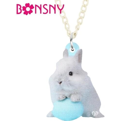 Bonsny Acrylic White Easter Eggs Hare Rabbit Necklace Choker Cute Animal Pendant Jewelry For Women Girls Girlfriends Funny Gift