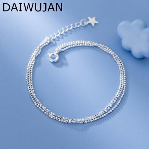 DAIWUJAN Simple 925 Sterling Silver Multilayer Beaded Chain Bracelets For Women Fashionable Star Charm Bracelets Party Jewelry