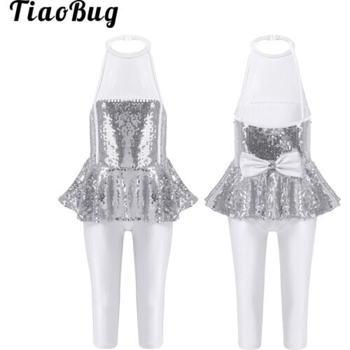 Kids Girls Gymnastics Dancesuit Girls Sleeveless Dance Leotards Child Sequins Costumes Gymnastic Leotards Kids Dance Ballet Suit