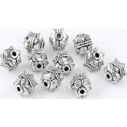 Doreen Box hot- Charm Beads Pettern Carved Silver Color 11x10mm,20PCs (B22203)