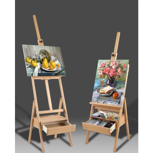 Easel Caballete Forward Leaning Three Layer Drawer Easel Stand Artist Oil Paint Chevalet En Bois Wood Easel Stand Art Supplies