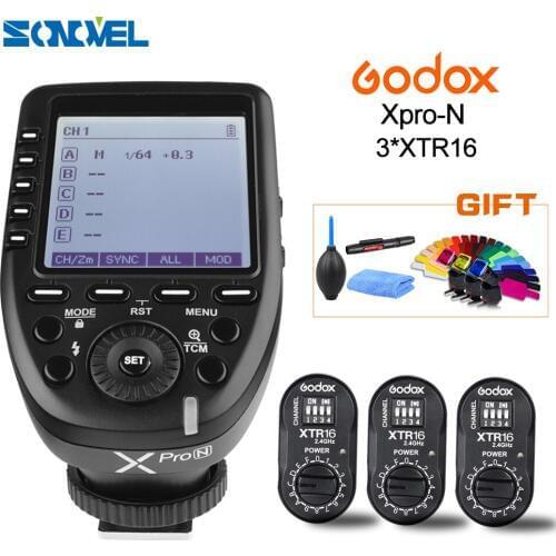 Godox i-TTL II 2.4G Wireless X system HSS with Big LCD Screen Transmitter Xpro-N+3X XTR-16 Receiver For Nikon/AD360II-N/SK400II