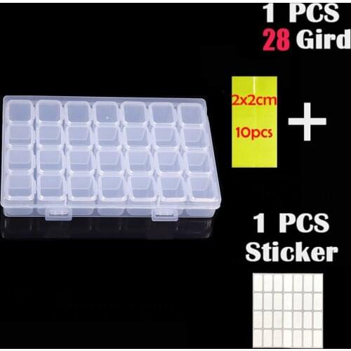Diamond Embroidery Diamond Painting Tool Transparent Plastic Storage Box with label sticker and Glue Clay (28 Slots)