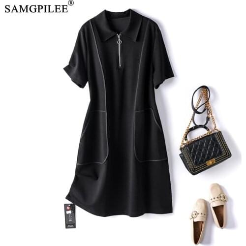 Summer Clothes For Women 2021 New Polo Collar Elegant High Quality Space Cotton Slim Large Pocket Short Sleeve Woman Dresses 4XL
