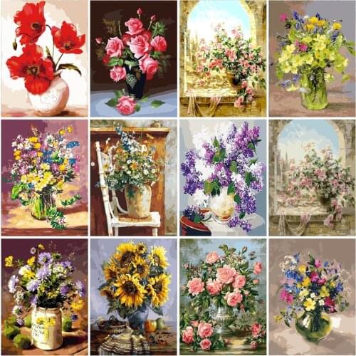 Oil Painting Flower In Vase Painting By Numbers Paint Flower DIY Canvas Picture Hand Painted Home Decoration