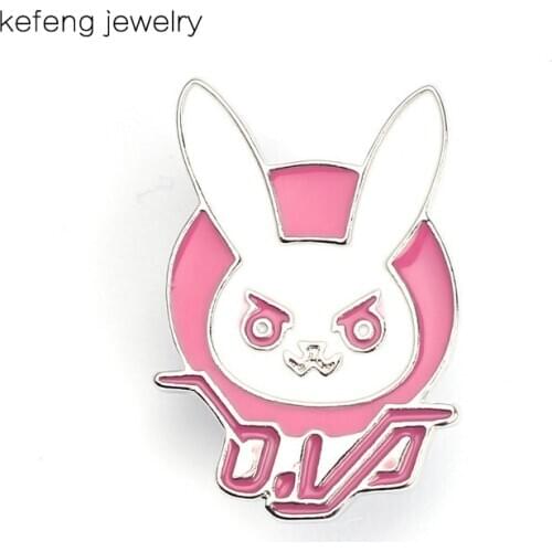 D.va DVA Rabbit Bunny Logo Metal Pin Badge Pink Diva Bunny Hard Enamel Pin Brooch for Gamers Cosplay Prop Costume Accessory