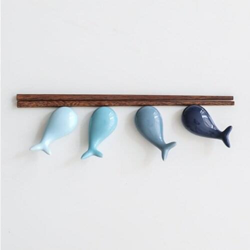Cute Mini Whale Ceramic Chopstick Holder Shelf Dining Table Home Decoration
