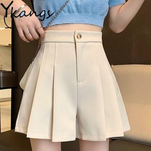 Fashion Pleated Skirt Pants Summer New Loose Ladies High Waist Shorts Korean Style All-match Womens Wide-leg Slim Sports Shorts