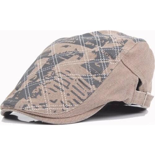 Mens Check Pattern Beret Spring and Autumn Cotton Duck Tongue Hat Fashion Trend Forward Hat Painter Hat