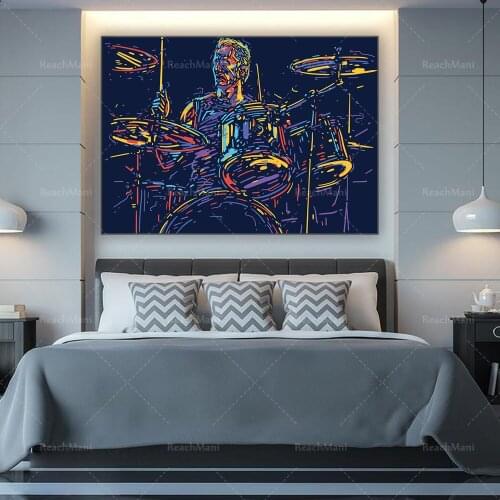 Musician with drums rock drummer wall art hipster painting on canvas decorative poster