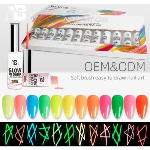 BOZLIN Gel Nail Polish Kit Soak Off UV Luminous Colors Paint Glow In Dark Liner Art Gel Set Halloween Brushed Design Varnish